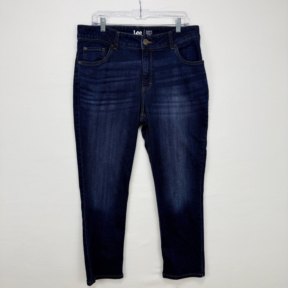Lee Regular Fit Straight Leg Mid Rise Jeans Womens 14 Dark Wash Classic Casual